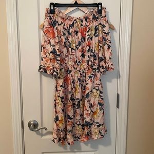 Pink floral off the shoulder dress